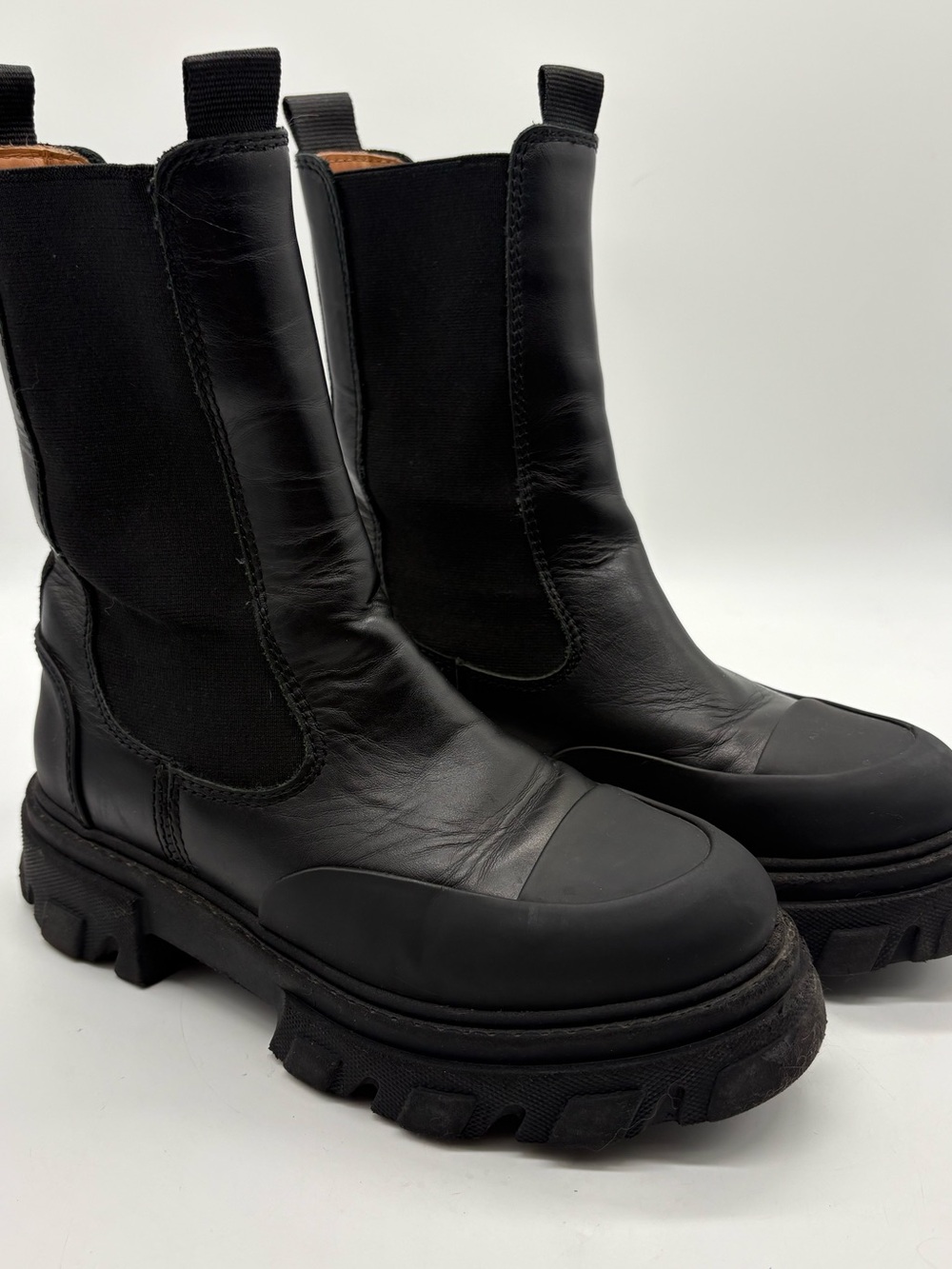 Ganni Black Chunky Chelsea Moto Boots